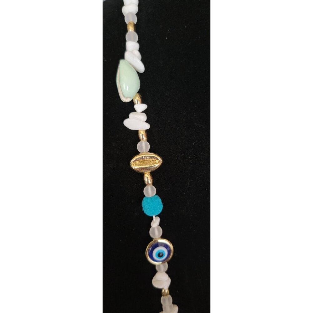 Rebecca Minkoff Beaded Shell & Turquoise Statement Necklace Gold Accents NWT - Picture 5 of 7